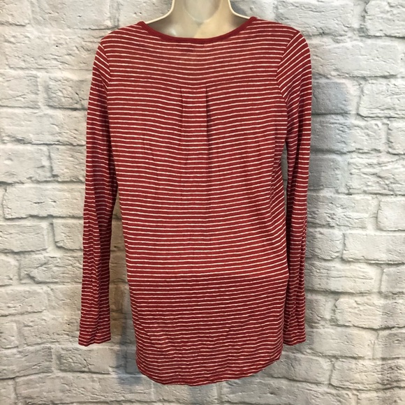 Vince Striped Linen Red & Cream Long Sleeve Top - Picture 5 of 8